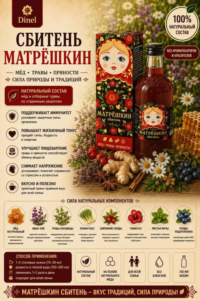  Сбитень Матрёшкин, 250мл  в Протвине